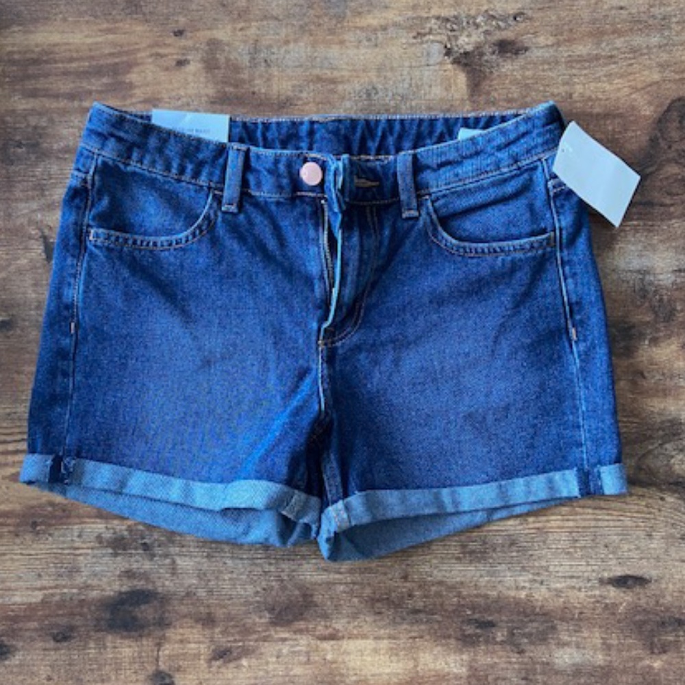 H&M Women's Regular Waist Cuffed Denim Shorts Medium Wash Blue Size 4
